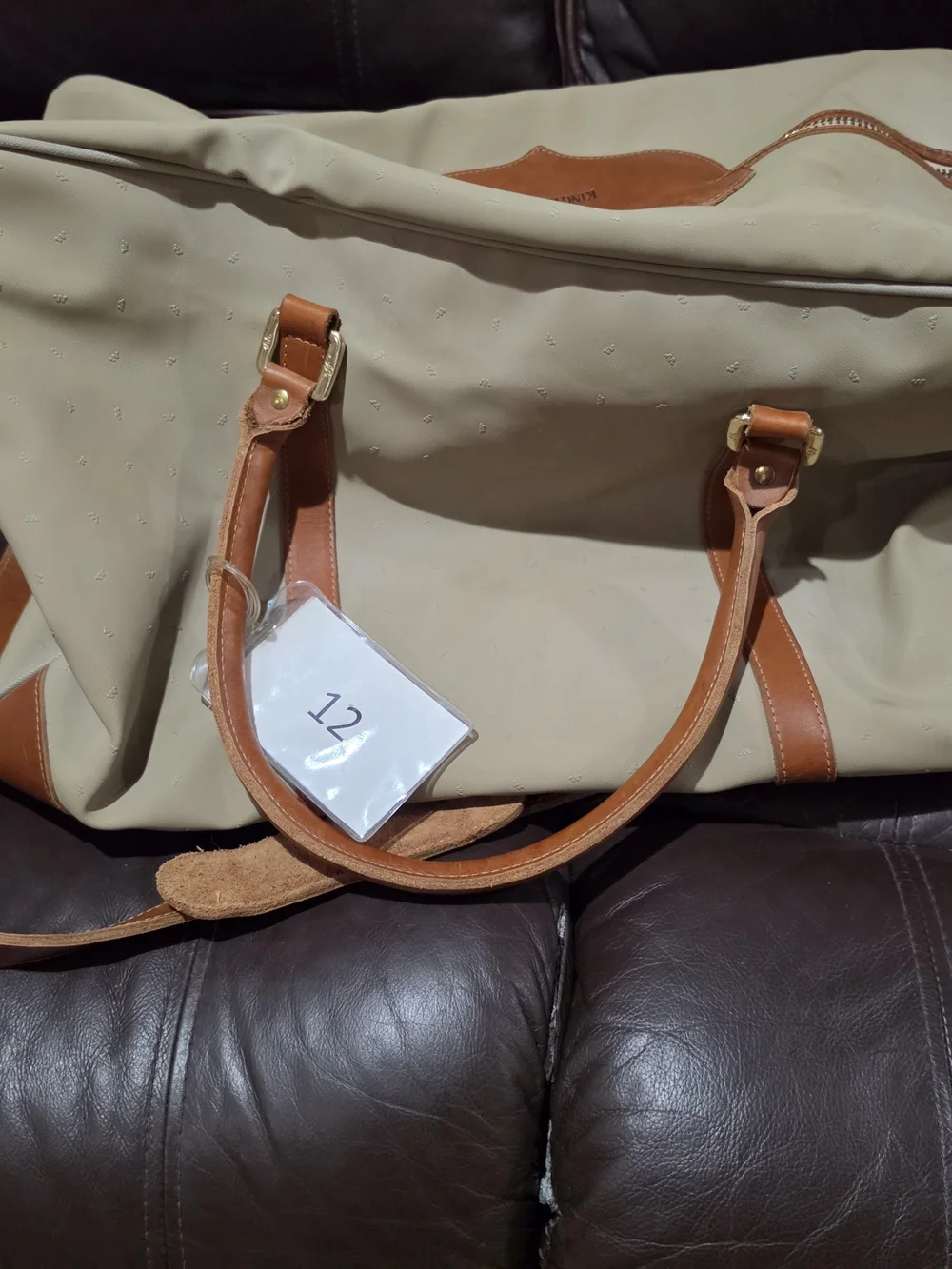 King Ranch Vintage Weekender Duffle Bag Beige Canvas Brown Leather Travel 60cm